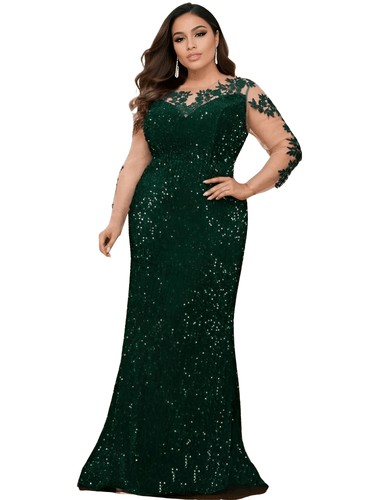 Curve Evening Party Dress Illusion Sequined Velvet Full Sleeved Maxi Gown for Women, Drestiny, Plus Size Maxi Dresses, Maxi Dresses, Long Sleeves, United States, USA, Australia, United Kingdom, UK, XL, XXL, 2XL, 3XL, XXXL, Green, Royal Blue, Claret, Dark Red, Wine Red, plus size formal gowns, plus size cocktail dresses, plus size evening dresses for women, plus size party dresses, curvy evening wear, body positivity, shopdrestiny.com